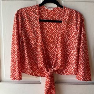 Bell sleeve tie front top